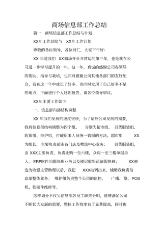 商场信息部工作总结