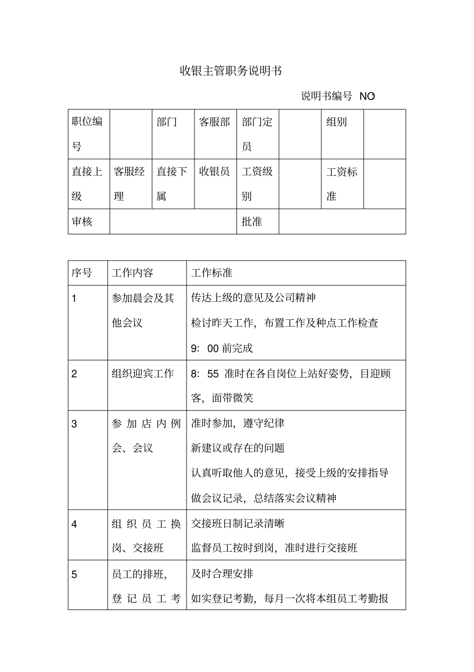商场超收银主管职务说明书_第1页
