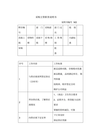 商场超采购主管职务说明书