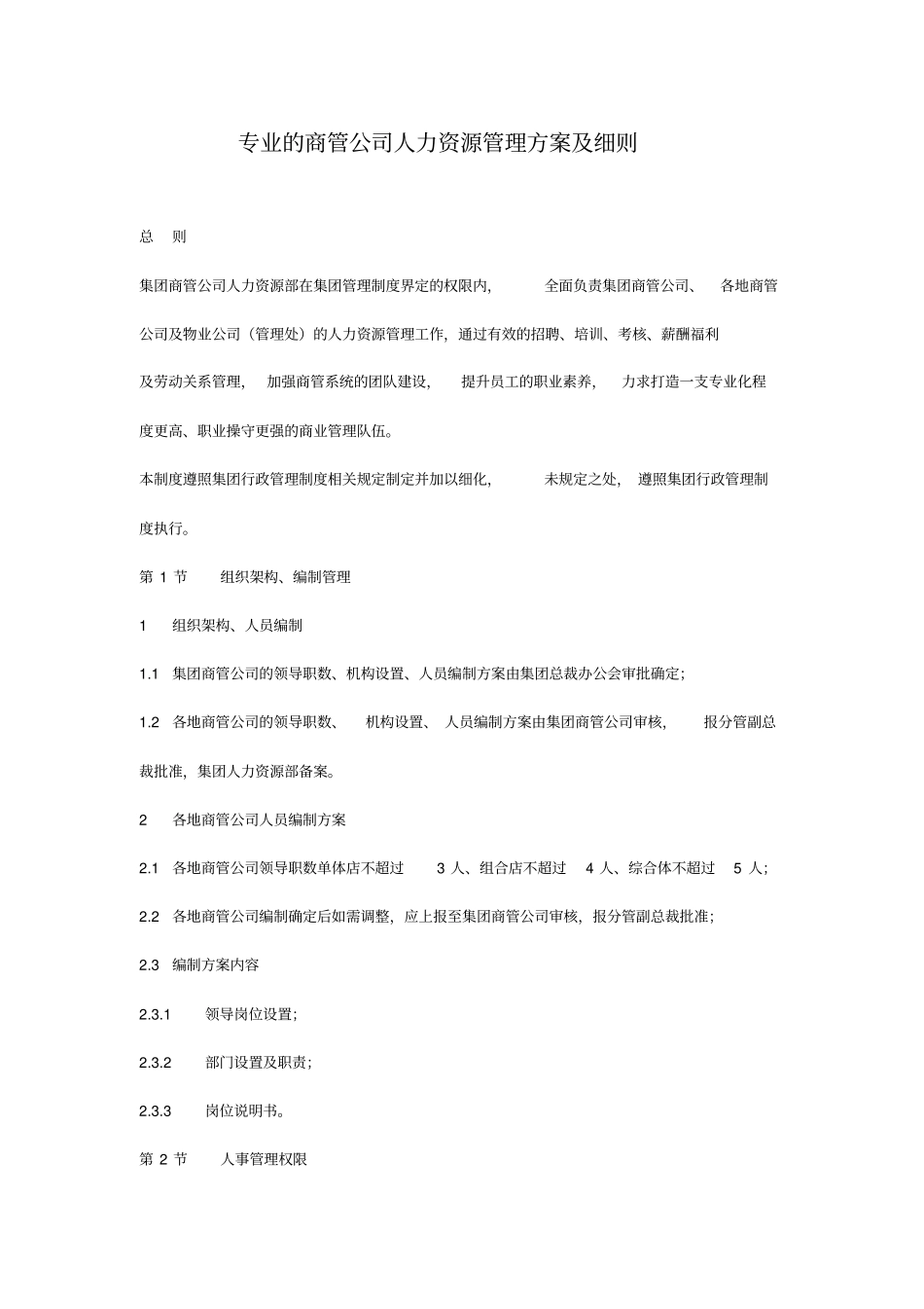 商管公司人力资源管理方案细则x_第1页