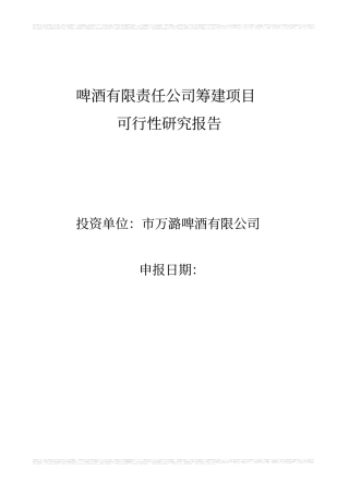 啤酒厂筹建项目可行性可行性研究报告