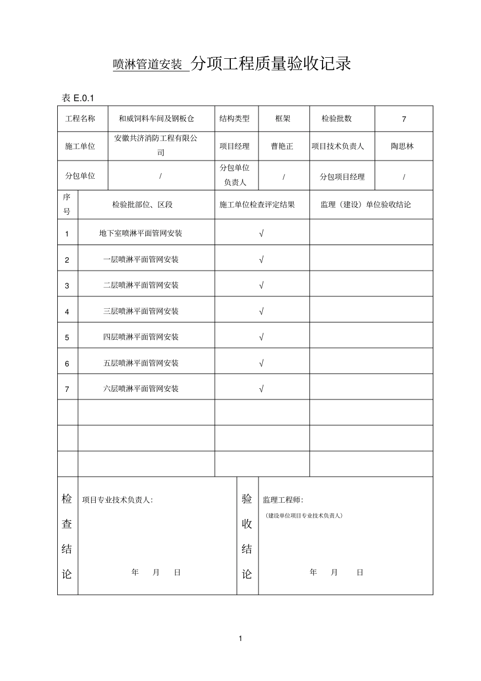 喷淋参考资料工程管道安装检验批_第1页