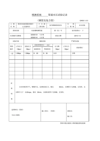 喷淋管道水压试验