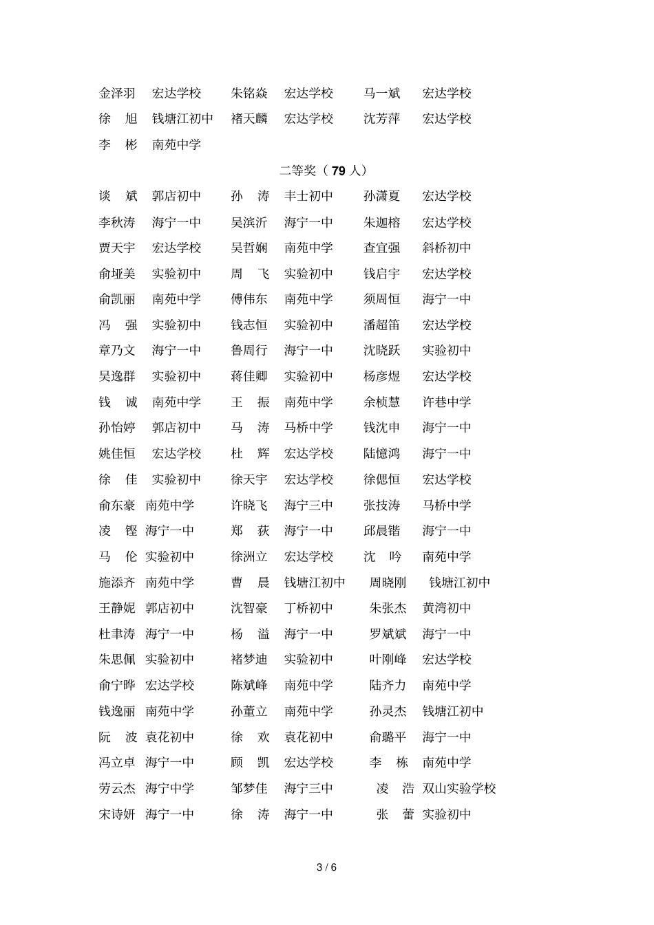嘉兴初中八级科学竞赛获奖公布_第3页