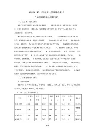 嘉定区级英语期末考试质量分析报告
