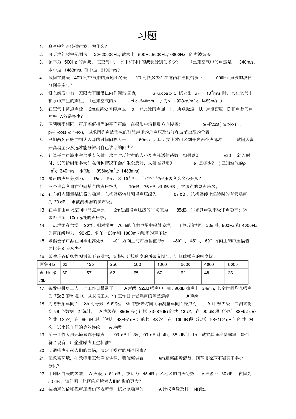 噪声控制习题库_第1页