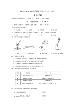 四川乐山中考化学试题版,含答案
