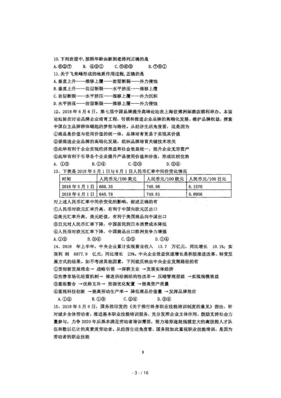 四川仁寿第一中学校南校区2019届高三文综上学期第四次调研12月考试试题_第3页