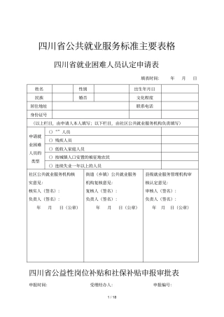 四川公共就业服务标准主要表格