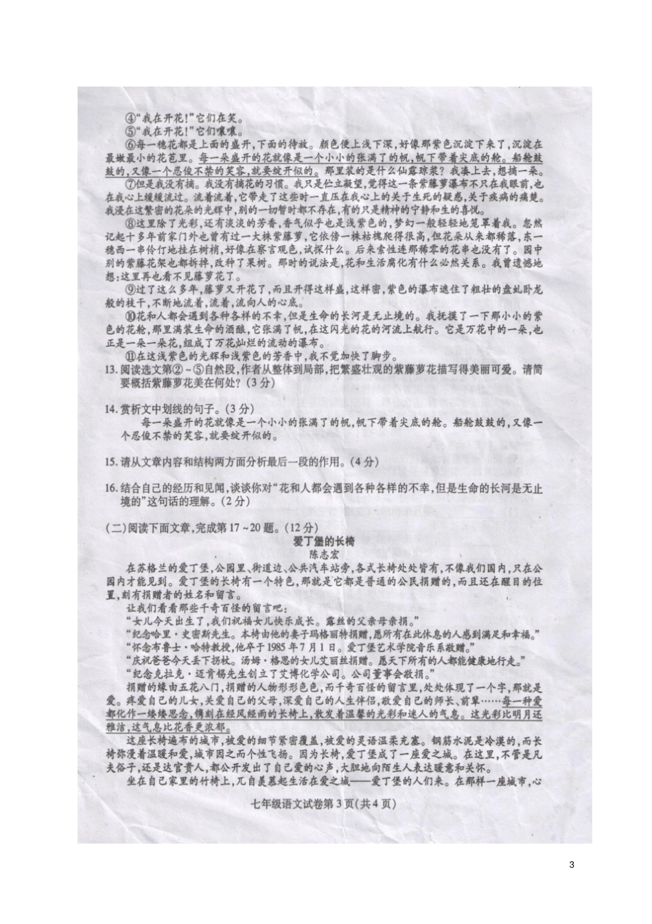 四川内江2017-2018学年七年级语文下学期期末试题扫描版,无答案新人教版_第3页