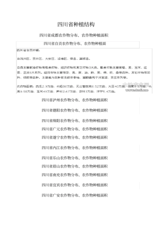 四川农作物分布以及种植作物面积