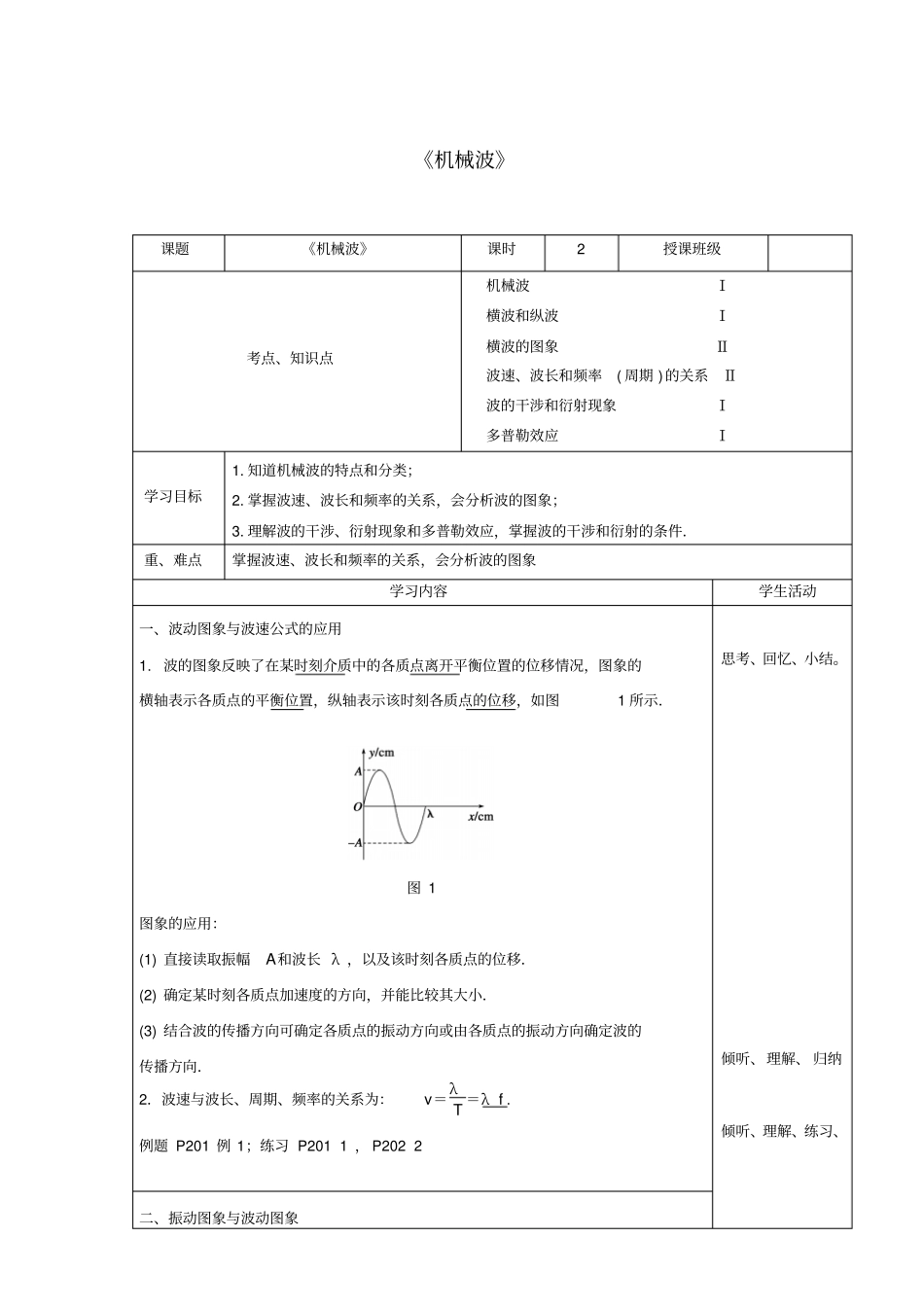 四川宜宾一中2012016学年高三物理一轮复习机械波教学设计_第1页