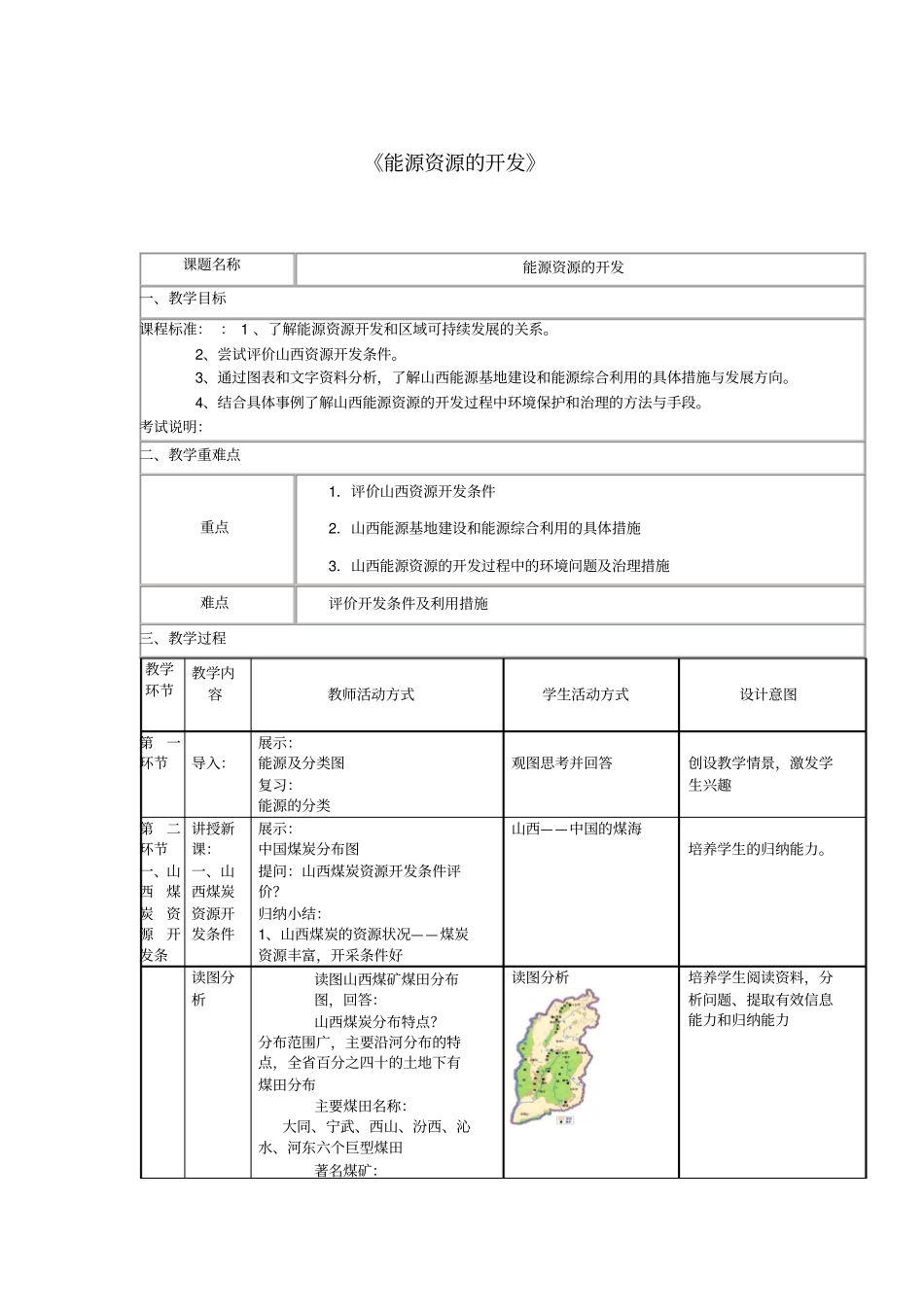 四川宜宾一中2012016学年高二地理能源资源的开发教学设计_第1页