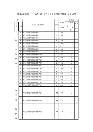 四川宜宾一中2017-2018学年高中生物上学期第2周试题