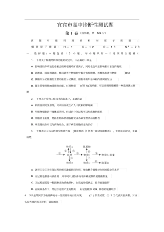 四川宜宾高中2011届高三第一次诊断性测理科综合试题版