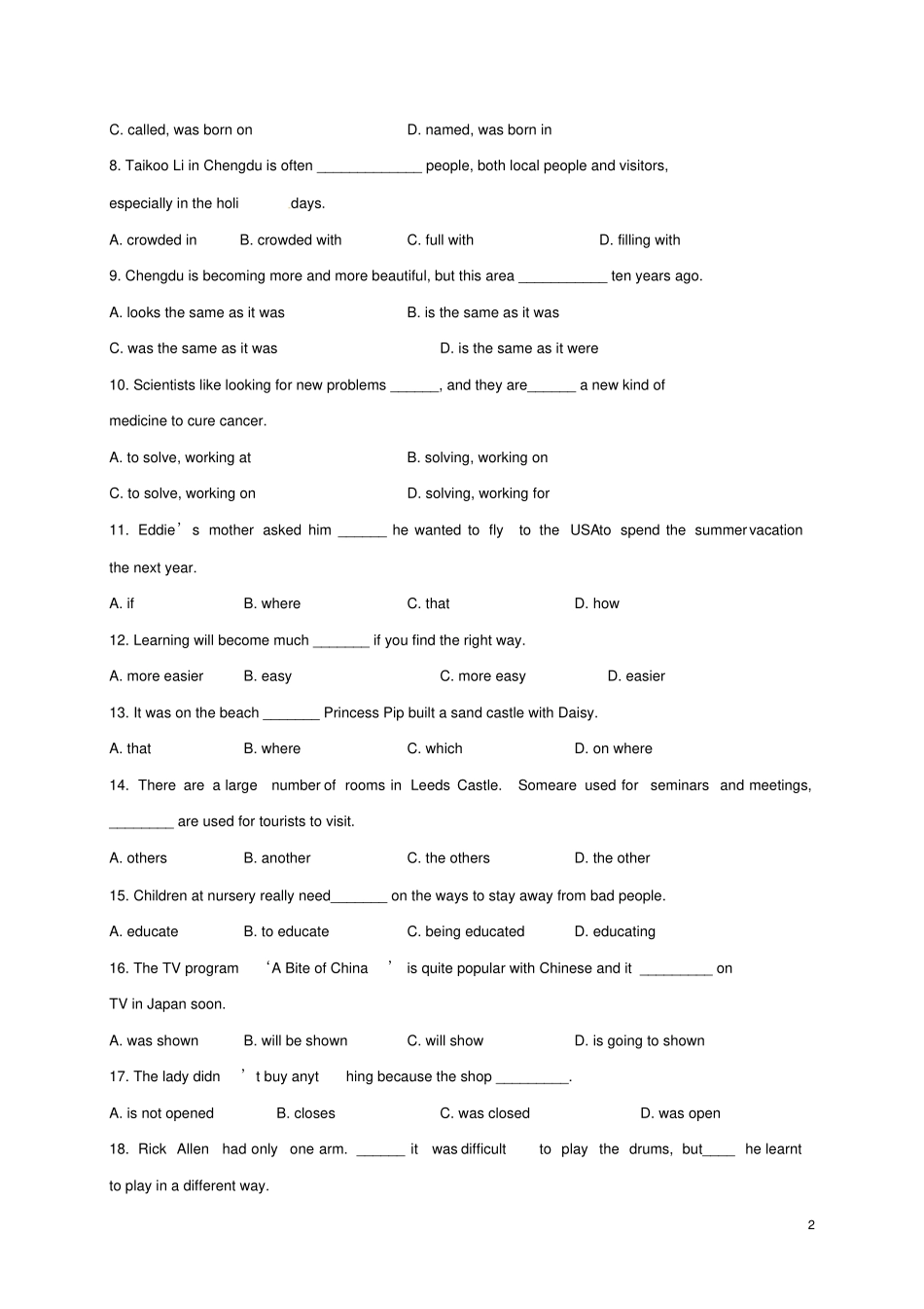 四川成都外国语学校2017-2018学年八年级英语下学期期中试题人教新目标版_第2页