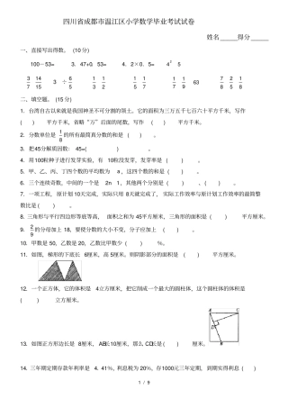 四川成都温江区小学数学毕业考试试卷及答案