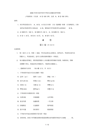 四川泸州中考语文试题及参考答案
