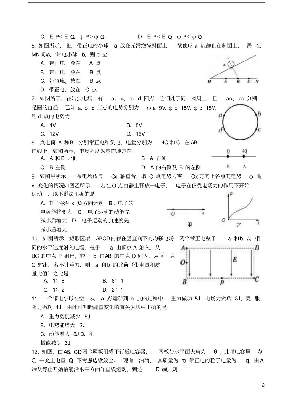 四川绵阳2017-2018学年高二物理9月月考试题无答案_第2页