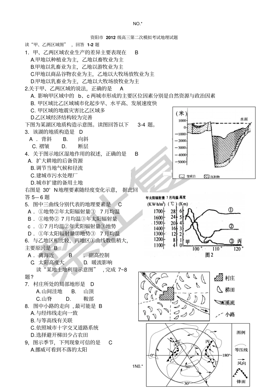 四川资阳2012二模文综地理试题_第1页