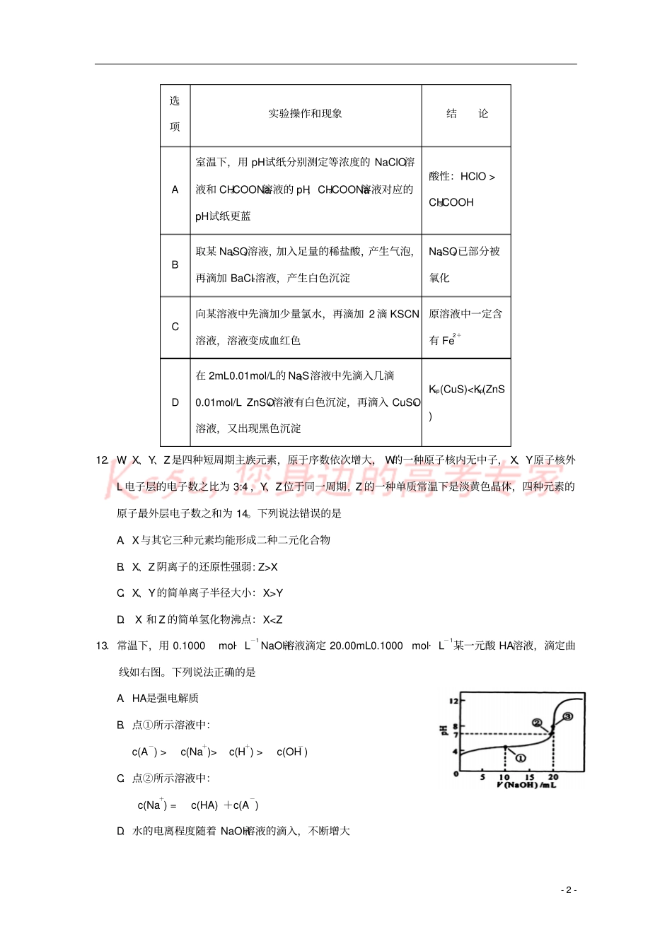 四川遂宁2019届高三化学零诊考试试题_第2页