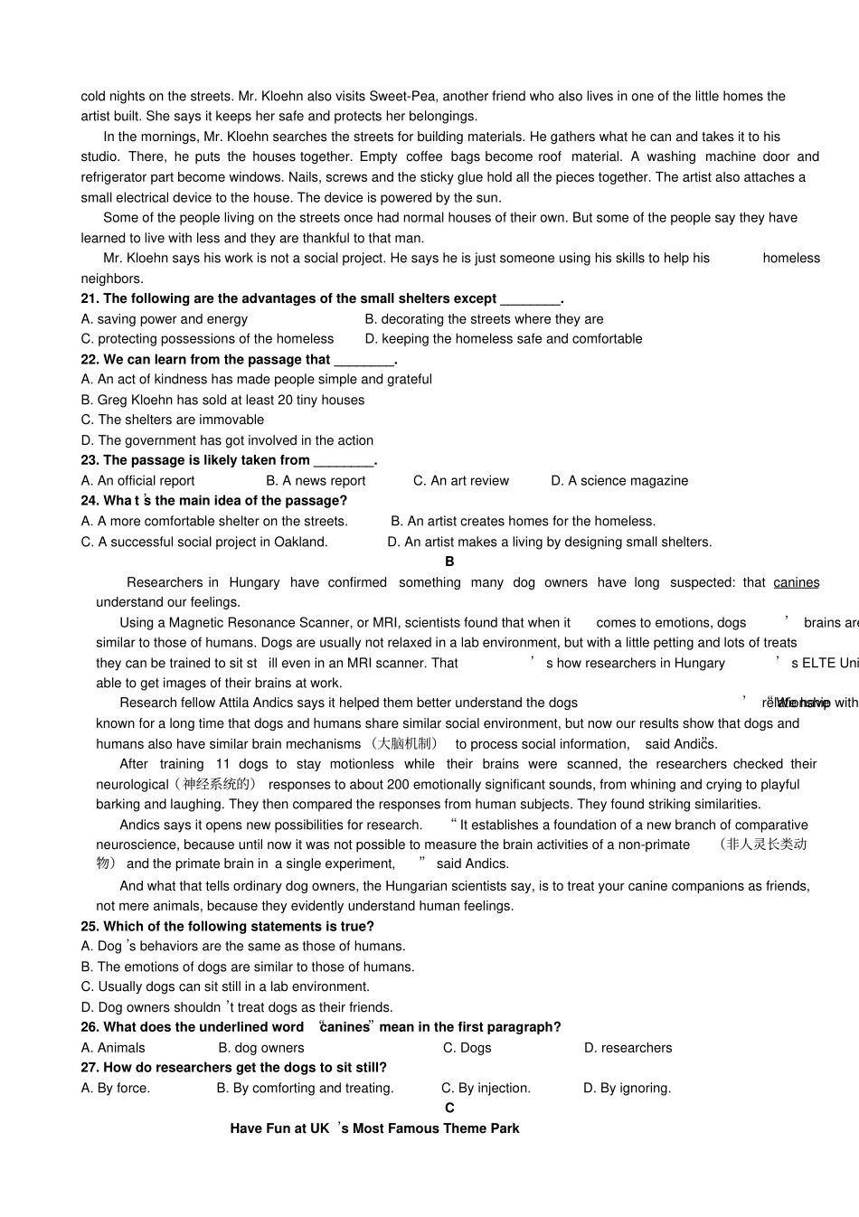 四川高考英语模拟试题三_第3页