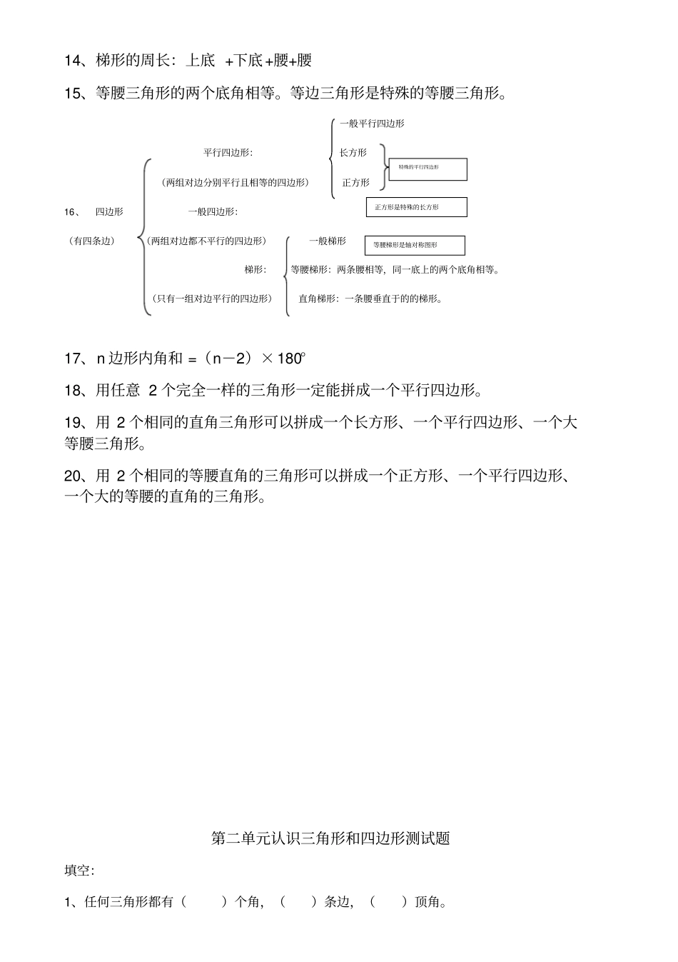 四年下册三角形和四边形知识点总结及练习题_第2页