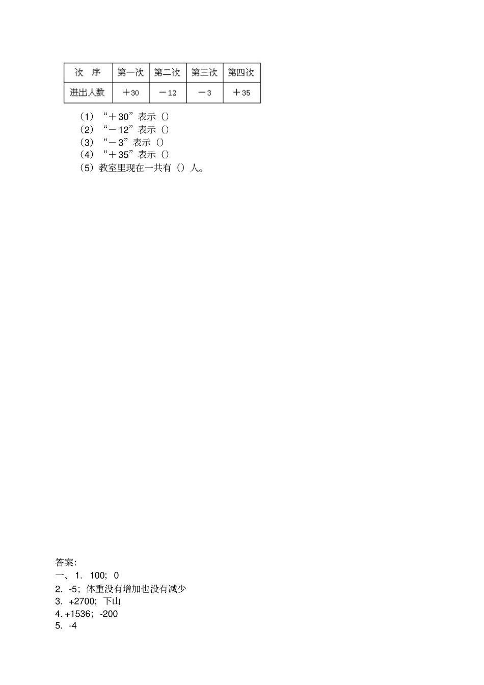 四年级上72正负数练习题及答案_第2页
