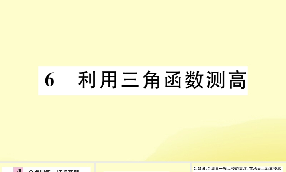 九年级数学下册 第一章 直角三角形的边角关系 16 利用三角函数测高习题讲评课件 (新版)北师大版 课件