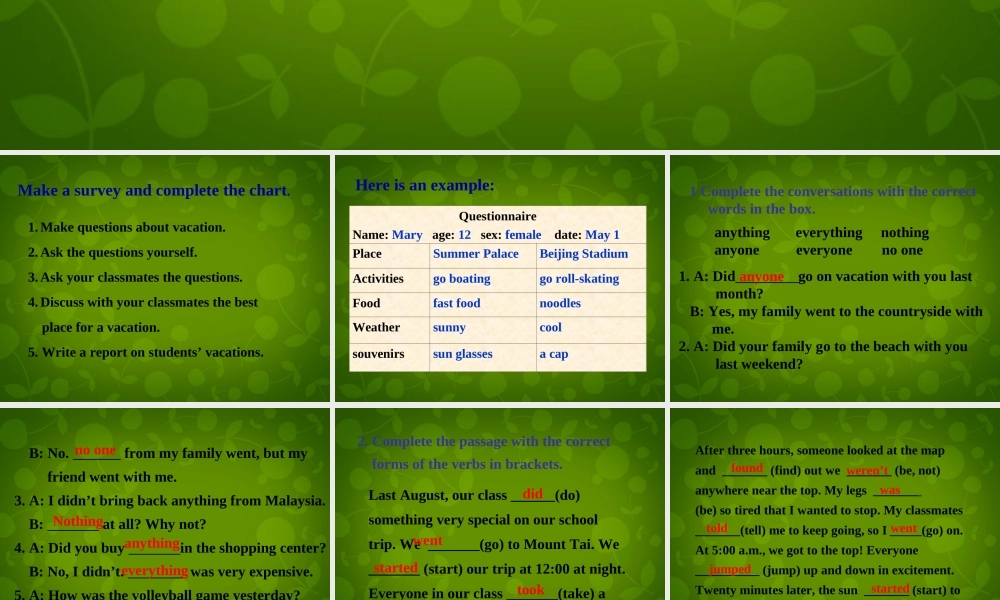 中学八年级英语上册 Unit 1 Where did you go on vacation Self Check课件 (新版)人教新目标版 课件