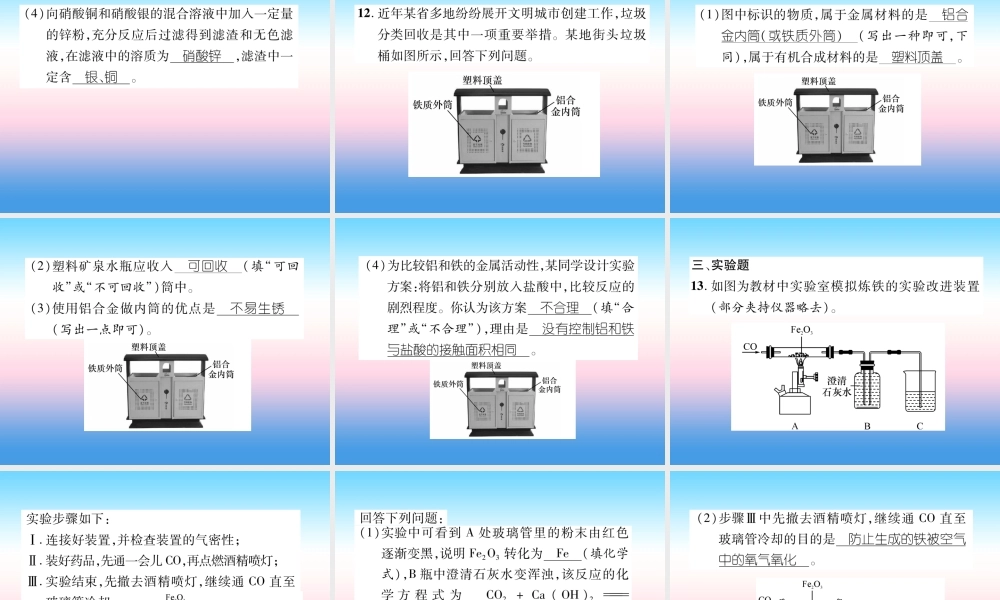中考化学复习 第1编 教材知识梳理篇 第8单元 金属和金属材料 第2讲 金属资源的利用和保护(精练)课件