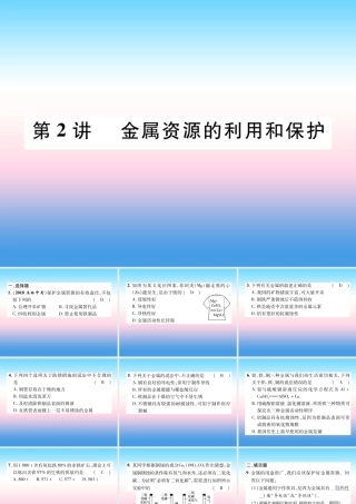 中考化学复习 第1编 教材知识梳理篇 第8单元 金属和金属材料 第2讲 金属资源的利用和保护(精练)课件