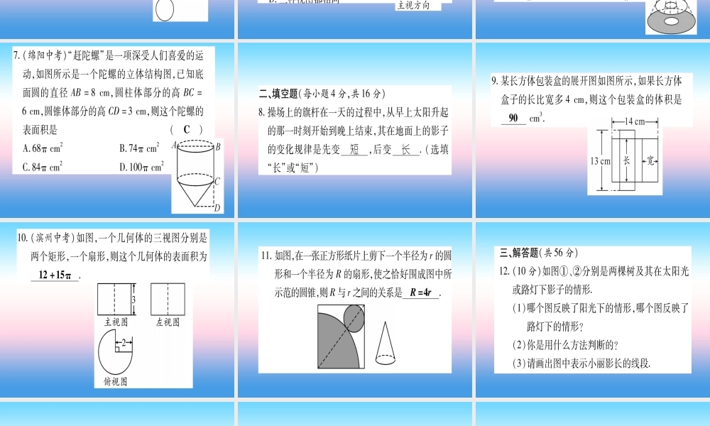九年级数学下册 寒假作业(十一)投影与视图作业课件 (新版)湘教版 课件