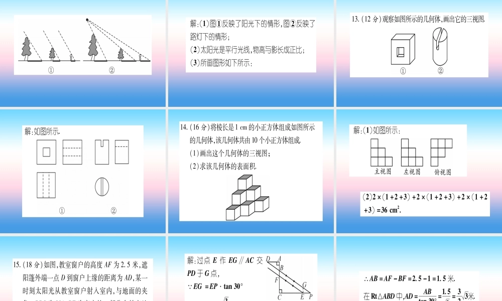 九年级数学下册 寒假作业(十一)投影与视图作业课件 (新版)湘教版 课件
