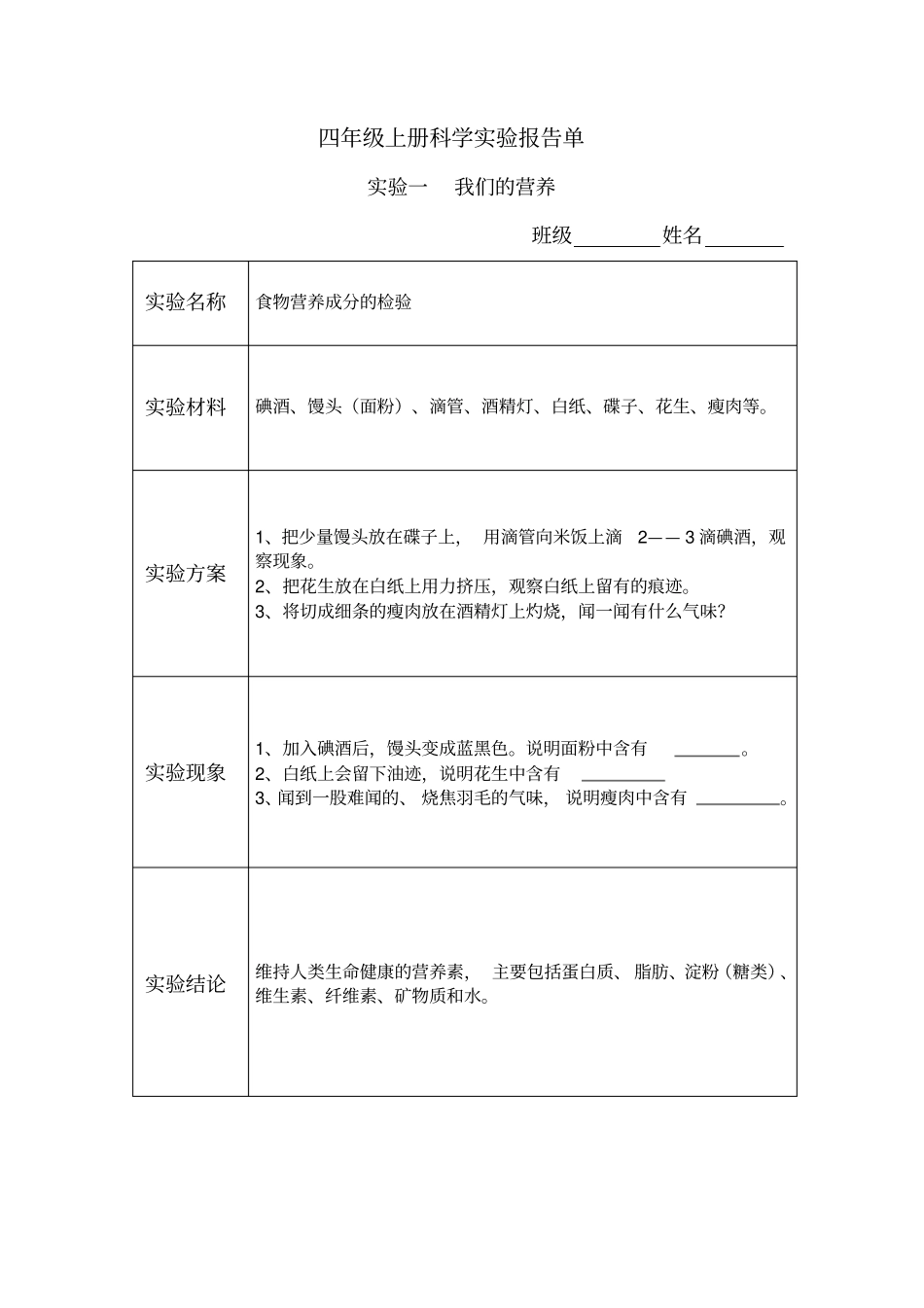 四年级上册科学试验报告讲解_第1页