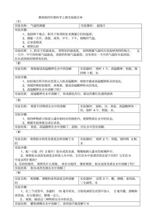 四年级上册科学试验汇总