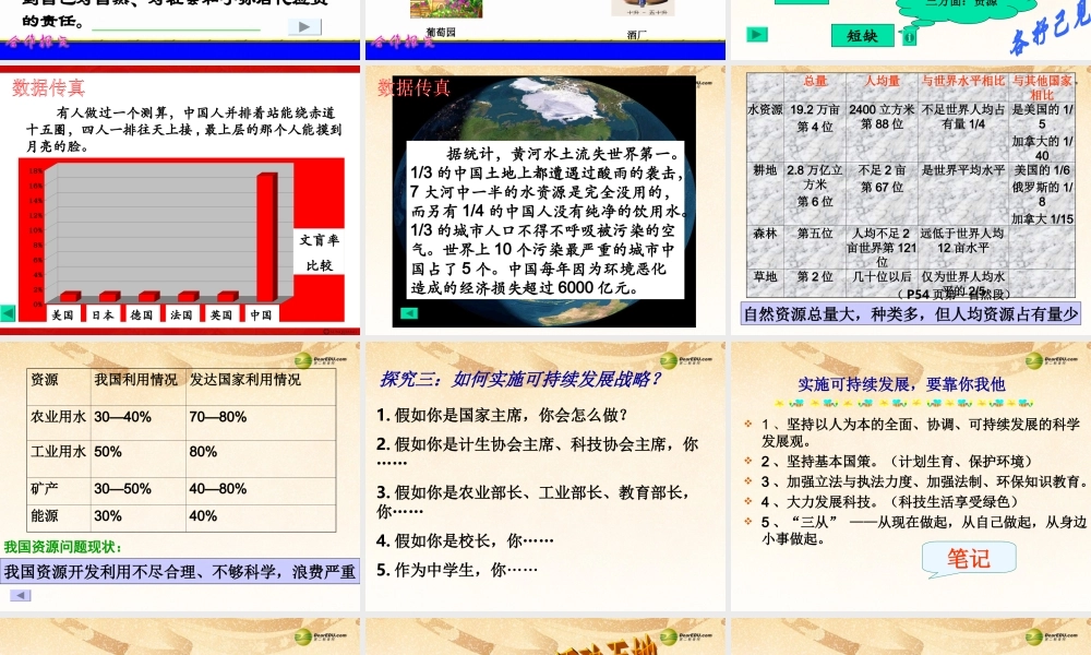 九年级政治全册 第四课 第三框实施可持续发展战略课件 新人教版 课件