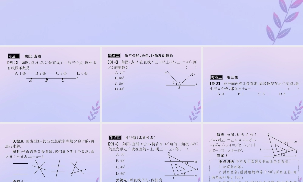 中考数学复习 第16课时 角、相交线与平行线 3 典型例题剖析(课后作业)课件