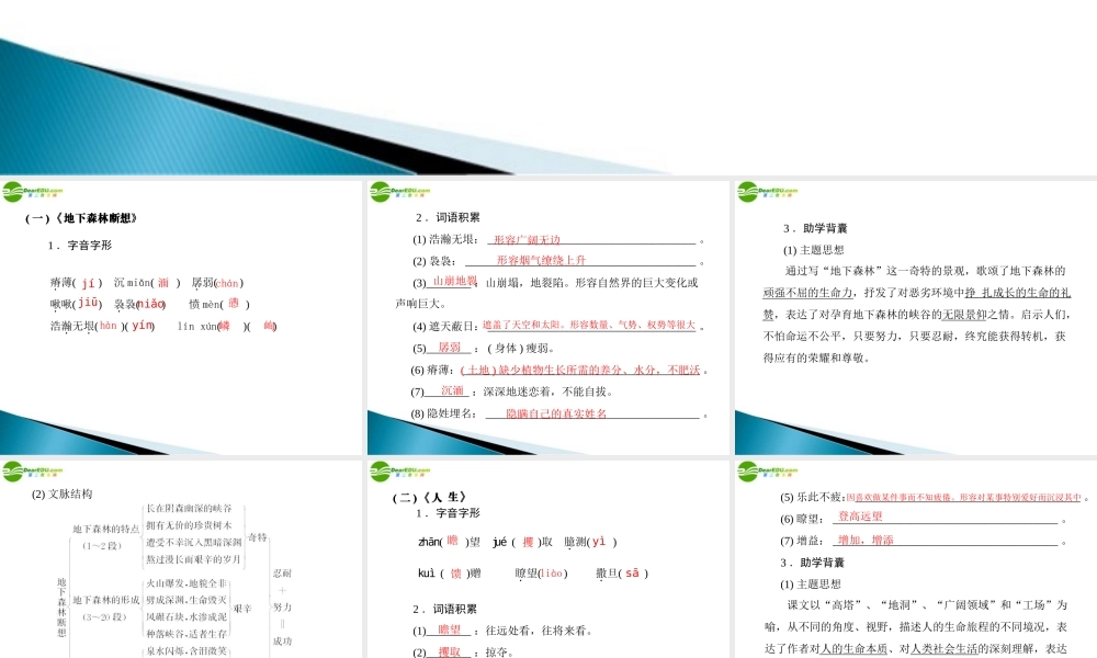九年级语文下册 第三单元 11 地下森林断想 12 人生配套课件 人教新课标版 课件