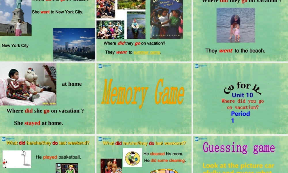 八年级英语上册 Unit 1 Where did you go on vacation？(第1课时)课件 (新版)人教新目标版 课件