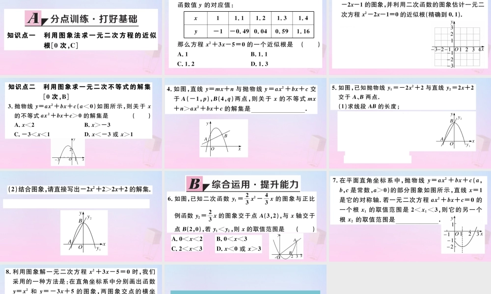 九年级数学下册 第二章 二次函数 25 二次函数与一元二次方程 第2课时 利用二次函数求方程的近似根习题讲评课件 (新版)北师大版 课件