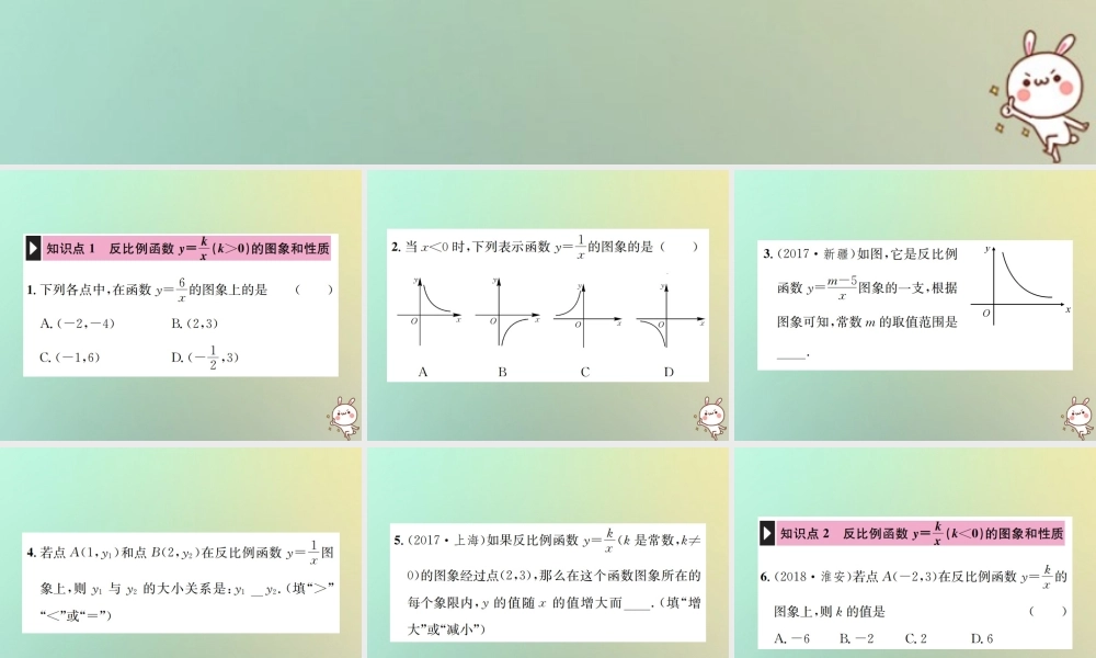 九年级数学下册 第二十六章 反比例函数 261 反比例函数 2612 第1课时 反比例函数的图象和性质习题课件 (新版)新人教版 课件