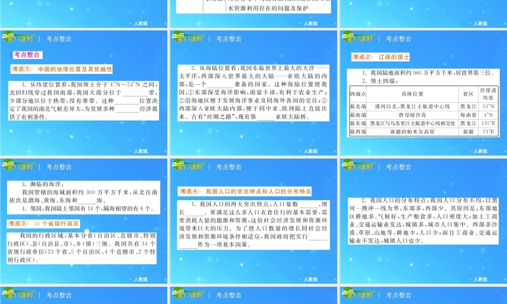 中考地理专题复习课件 第六单元 中国的自然环境和自然资源 人教新课标版 课件