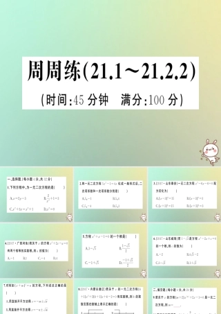 九年级数学上册 第二十一章 一元二次方程周周练(211 2122)习题课件 (新版)新人教版 课件