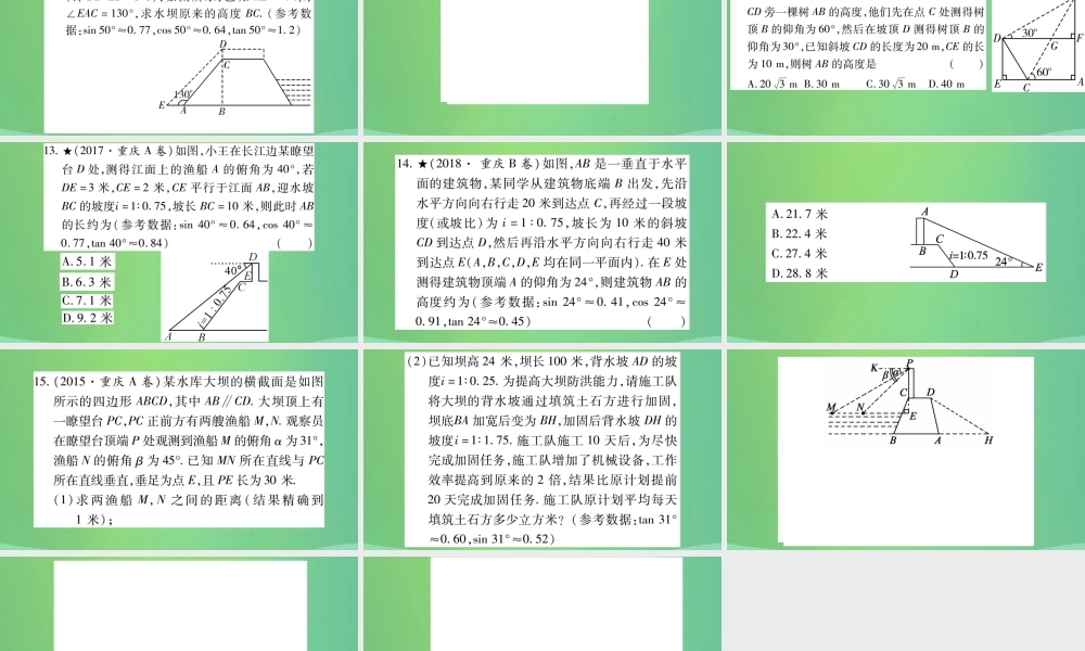 中考数学复习 第一轮 考点系统复习 第四章 三角形 第五节 锐角三角函数及其应用(精练)课件