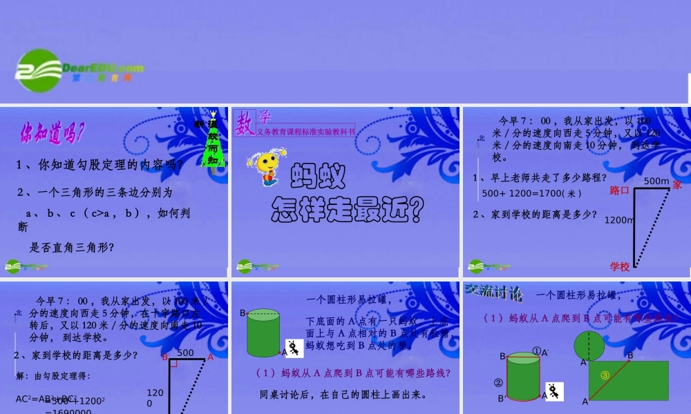 八年级数学上册 1.3 蚂蚁怎样走最近课件 北师大版 课件
