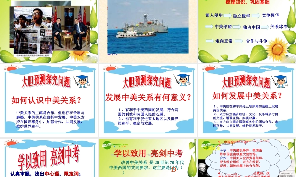 九年级历史中考专题复习之近现代的中美关系课件人教版 课件