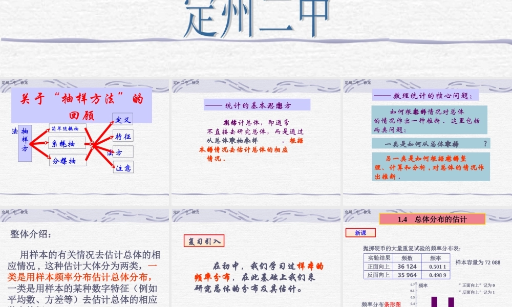 总体分布的估计 河北省定州市高三数学第一册资料课件 人教版 河北省定州市高三数学第一册资料课件 人教版
