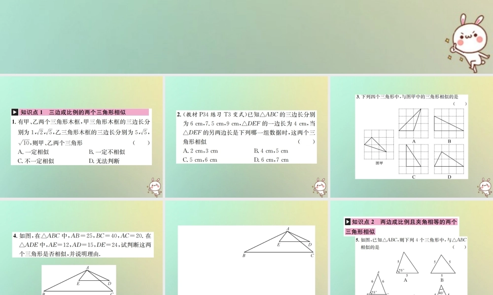 九年级数学下册 第二十七章 相似 272 相似三角形 2721 第2课时 相似三角形的判定定理1、2习题课件 (新版)新人教版 课件