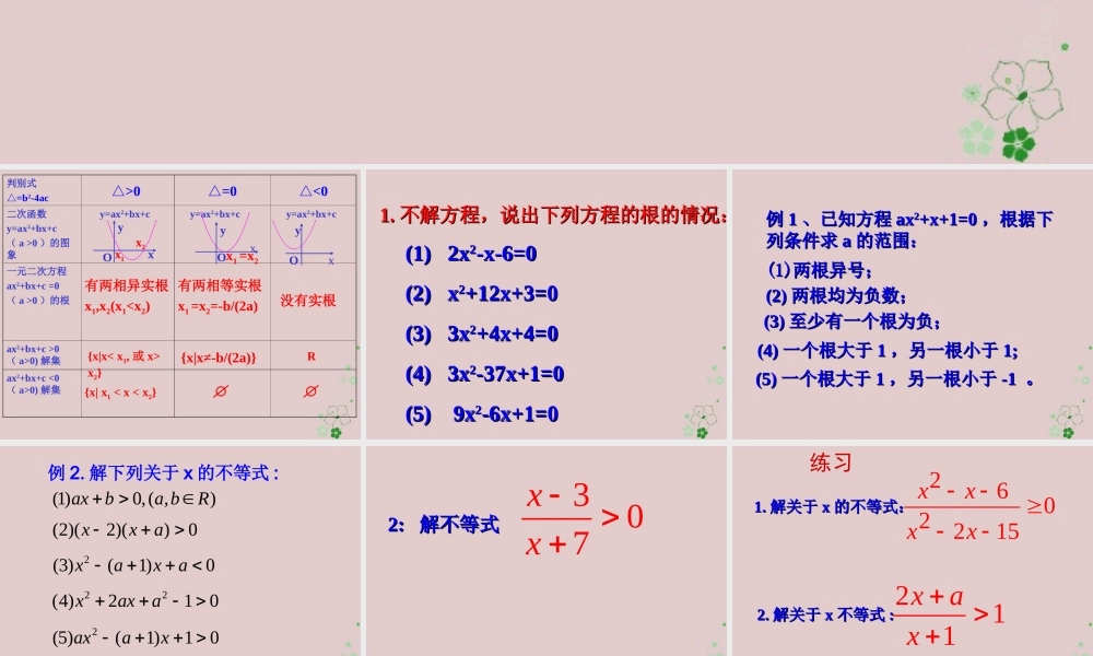 数学 第三章 不等式 3.2 一元二次不等式 三个二次课件2 新人教A版必修5 课件
